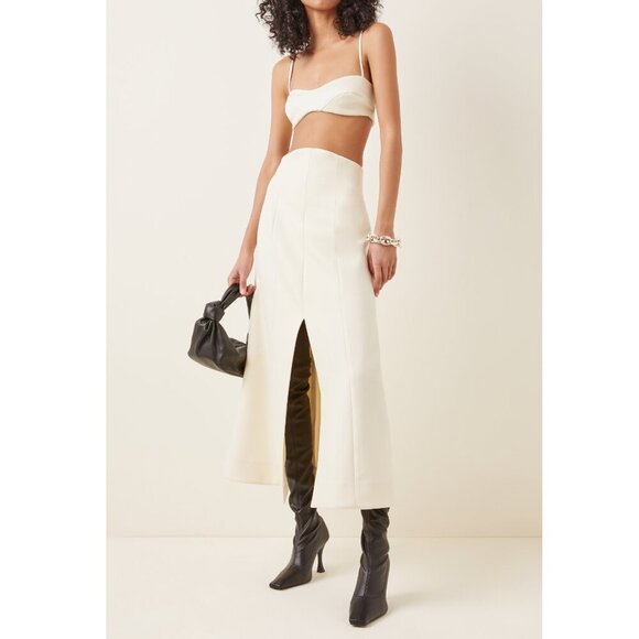 NWT Studio Amelia Girdle 100% Wool Midi Slit Skirt in Bone White Size 2 - Picture 1 of 10